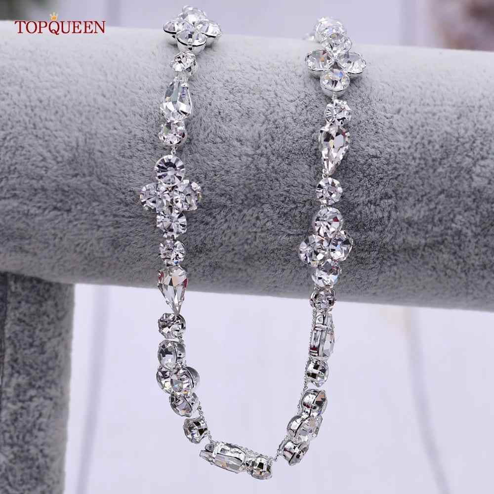TOPQUEEN S305 Thin Bridal Belt Bling Rhinestone Chain Wedding Accessories Bridesmaid Dress Sash Satin Ribbon Women'S Party Belt