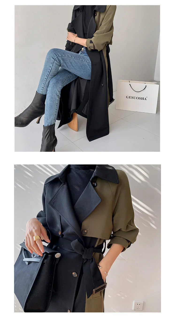 European American Top Quality Autumn spring Trench Coat women   Long Coat Simple Chic Classic Female Windbreaker FY112