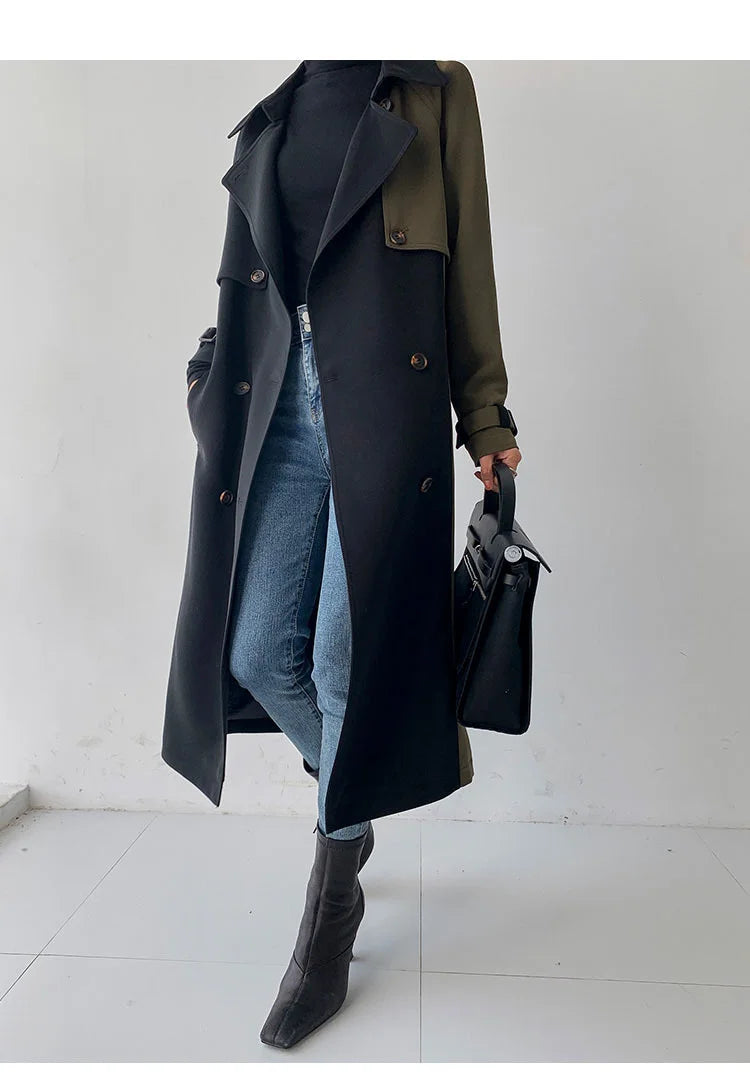 European American Top Quality Autumn spring Trench Coat women   Long Coat Simple Chic Classic Female Windbreaker FY112