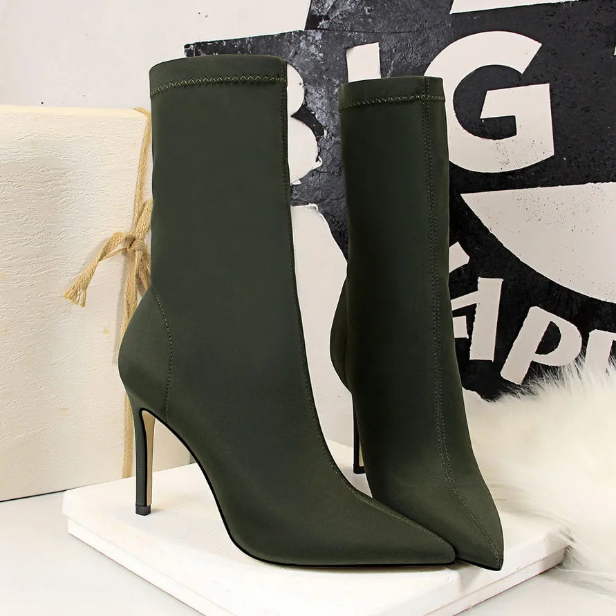 Silk Pointed Toe Sock Ankle Boots