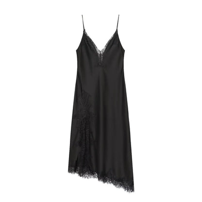 Lace-Spliced Satin Maxi Dress