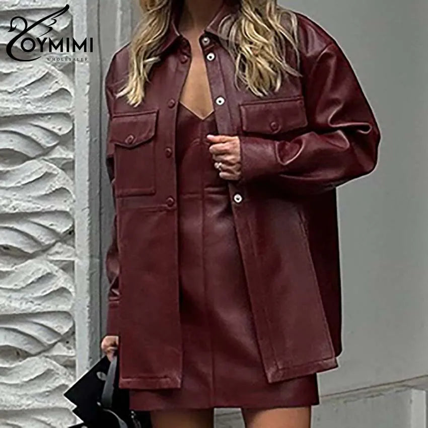 PU Leather Button Shirt & Mini Dress Set
