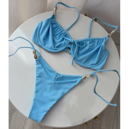 Beaded Halter Push-Up Bikini Set