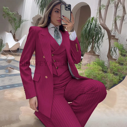 Luxury Striped 3-Piece Blazer & Pants Suit