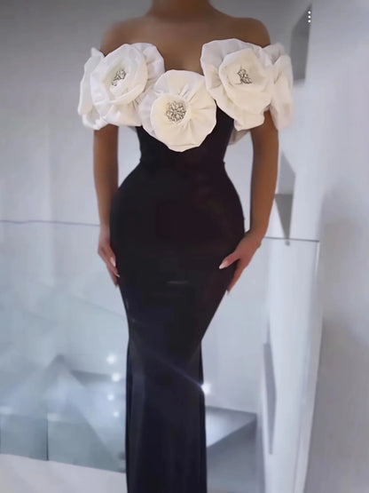 Off-Shoulder Floral Long Party Dress