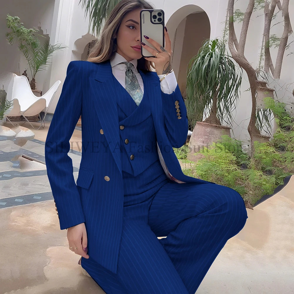 Luxury Striped 3-Piece Blazer & Pants Suit