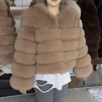 QUEENTINA Fox Fur Coat Real Brown