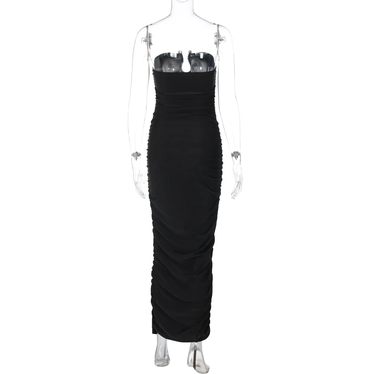 Dulzura Sleeveless Strapless Pleated Maxi Dress With Button Women’S Sexy Elegant Long Dress Party Club Office Spring Summer