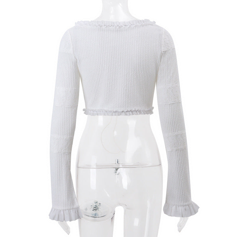 2 Piece Women Skirts Outfits Y2K Fairy Vintage Long Sleeve Cardigan Tops + Ruffle Mini Skirt 00s Retro Coquette Matching Set