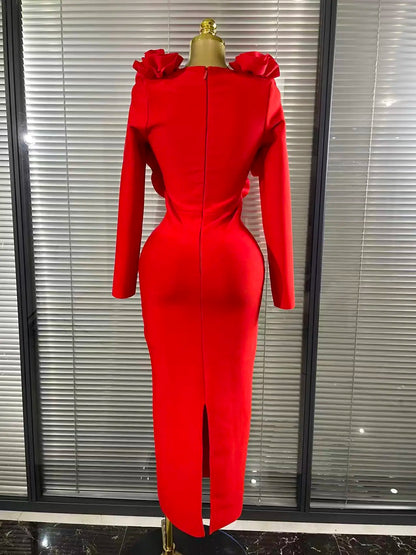 Black Red Color Long Sleeve V-Neck