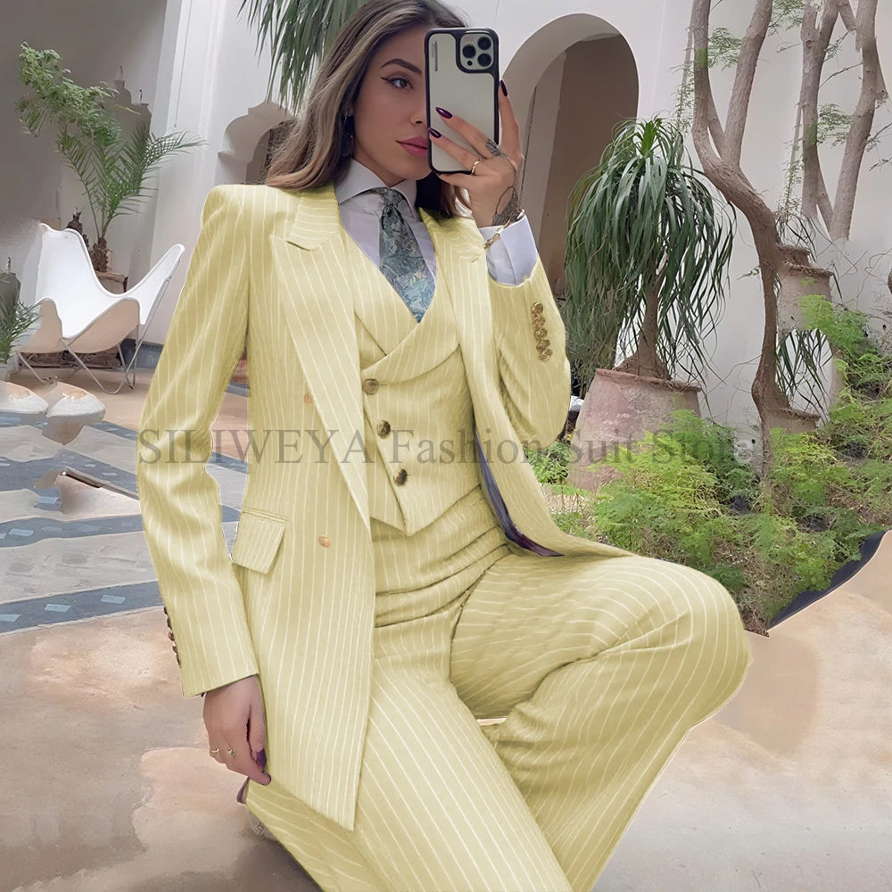 Luxury Striped 3-Piece Blazer & Pants Suit