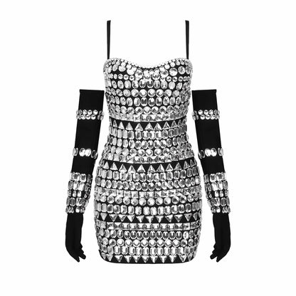 Hand Beaded Bandage Dresses for Women Parties Crystal Embellished Beading Mini Evening Dress Women Bodycon Prom Party Dresses