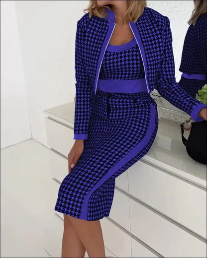 Houndstooth Print 3-Piece Skirt Set