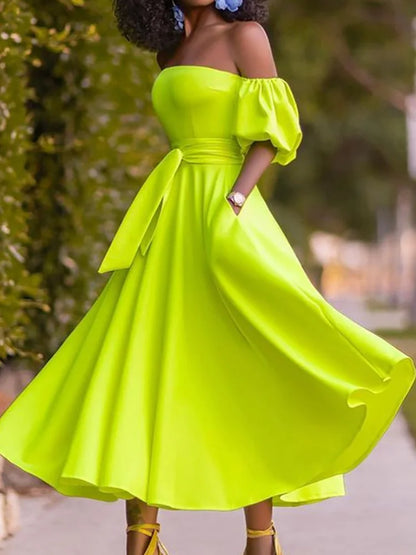 Off-Shoulder Belted Midi Dress