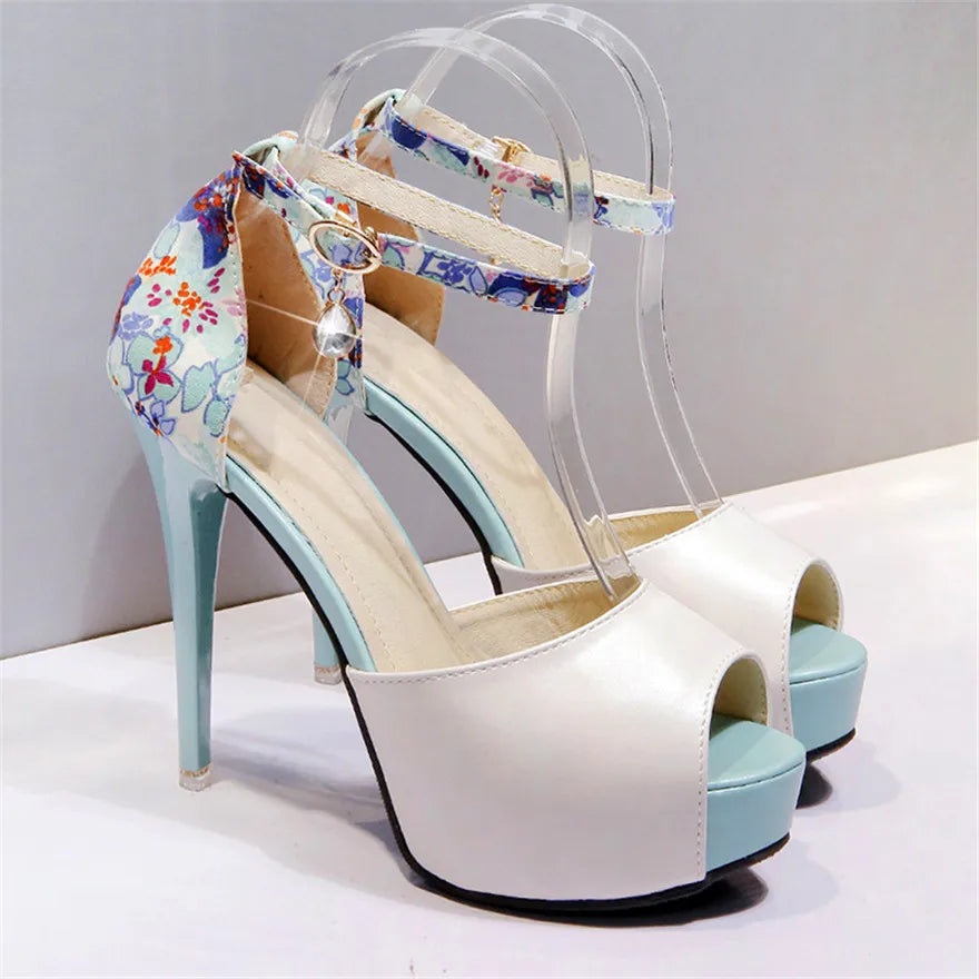 Floral Print Patchwork Sandals Platform Super