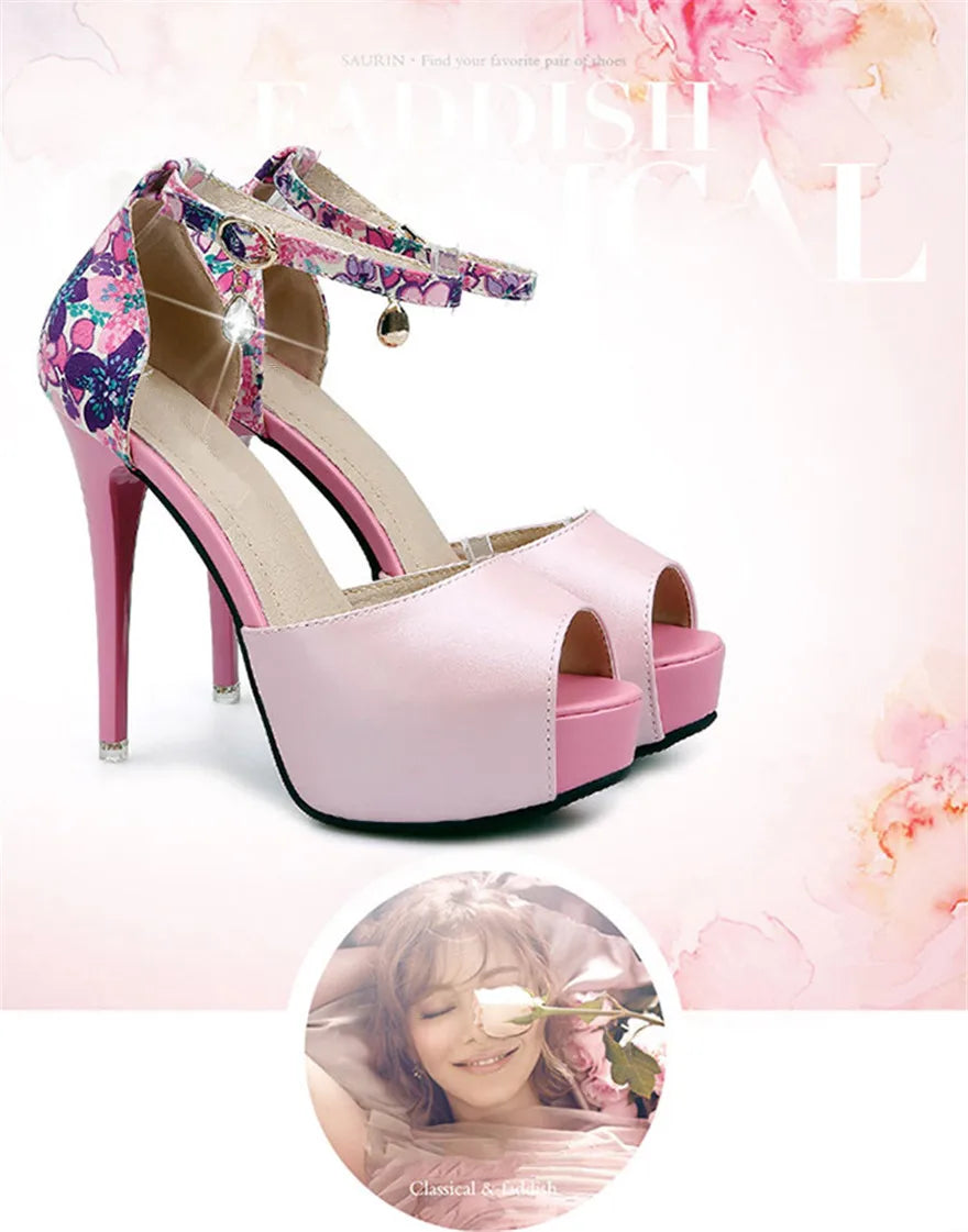 Floral Print Patchwork Sandals Platform Super