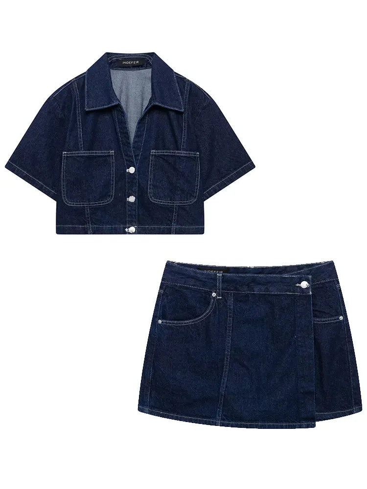 Denim Shirt & Mini Skirt Set