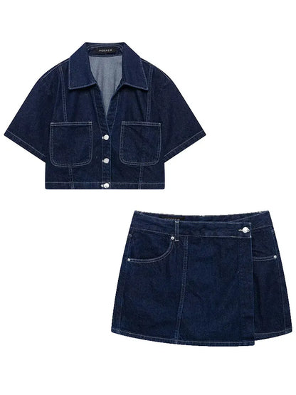 Denim Shirt & Mini Skirt Set