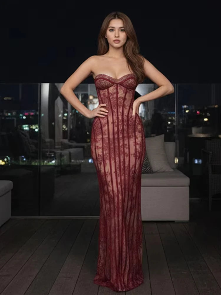 Chic Gauze Fishbone Strapless Dress Backless