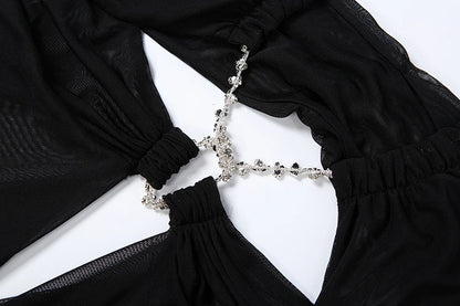 Halter See-Through Chain Backless Maxi Gown