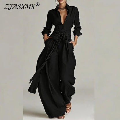 Lapel Button-Down Top & Trouser Set