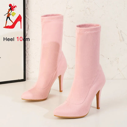 Sock Short Boots Mid-Calf Thin High