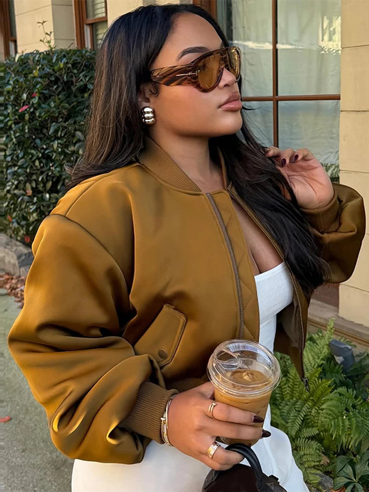 Shoulder-Padded Zip Blazer Jacket