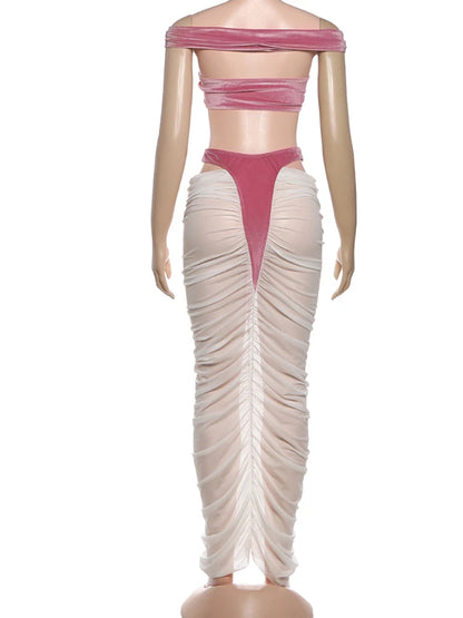 Velvet Cross Tank Top & Ruched Skirt Set