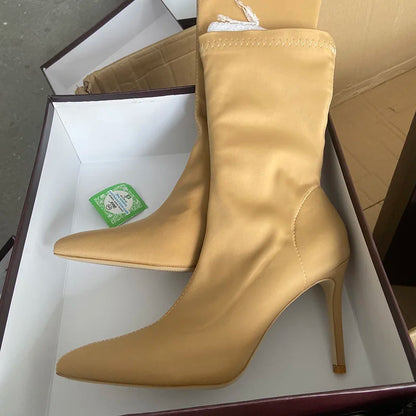 Silk Pointed Toe Sock Ankle Boots