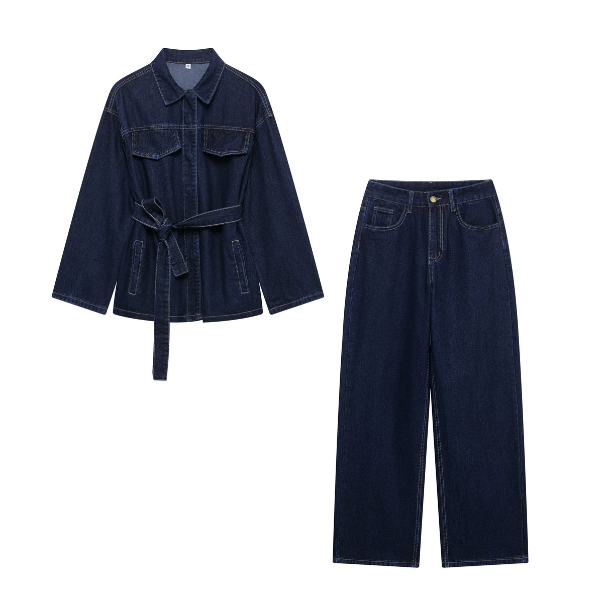 DUOPERI Sets With Belt Denim Jackets