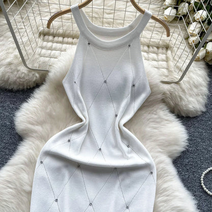 Beaded Halter Knit Bodycon Mini Dress