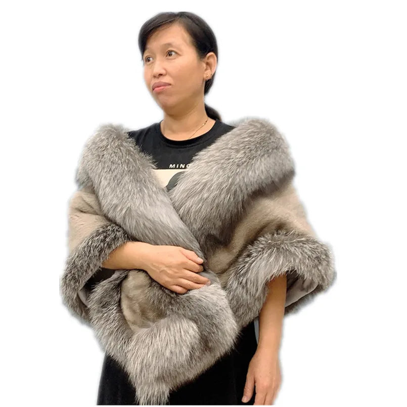 Natural Mink Fur Cape with Real