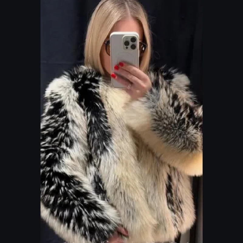 Oversized Black White Faux Fur Jacket