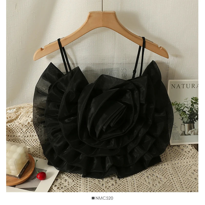 Organza Flower Crop Camisole Top