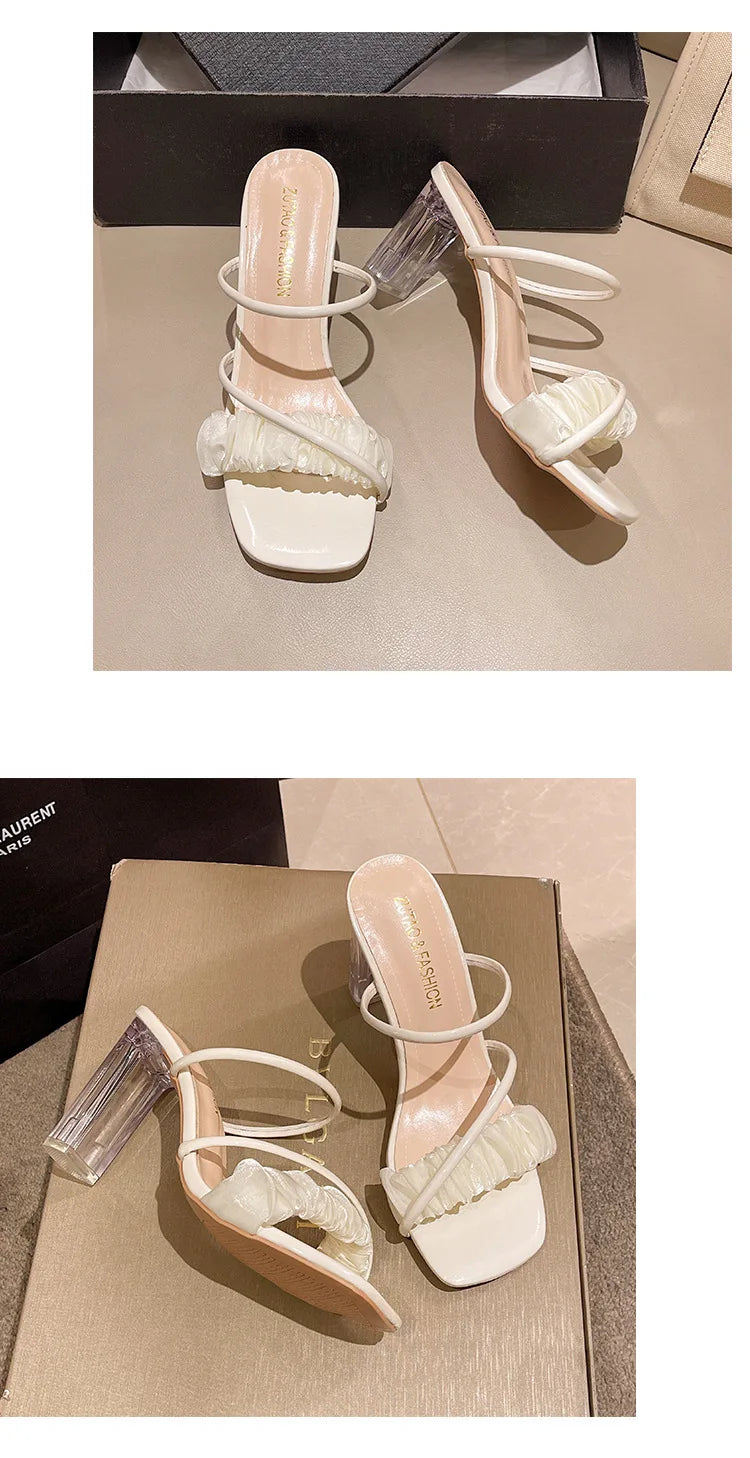 Transparent, Sandals Thick High Heels, with