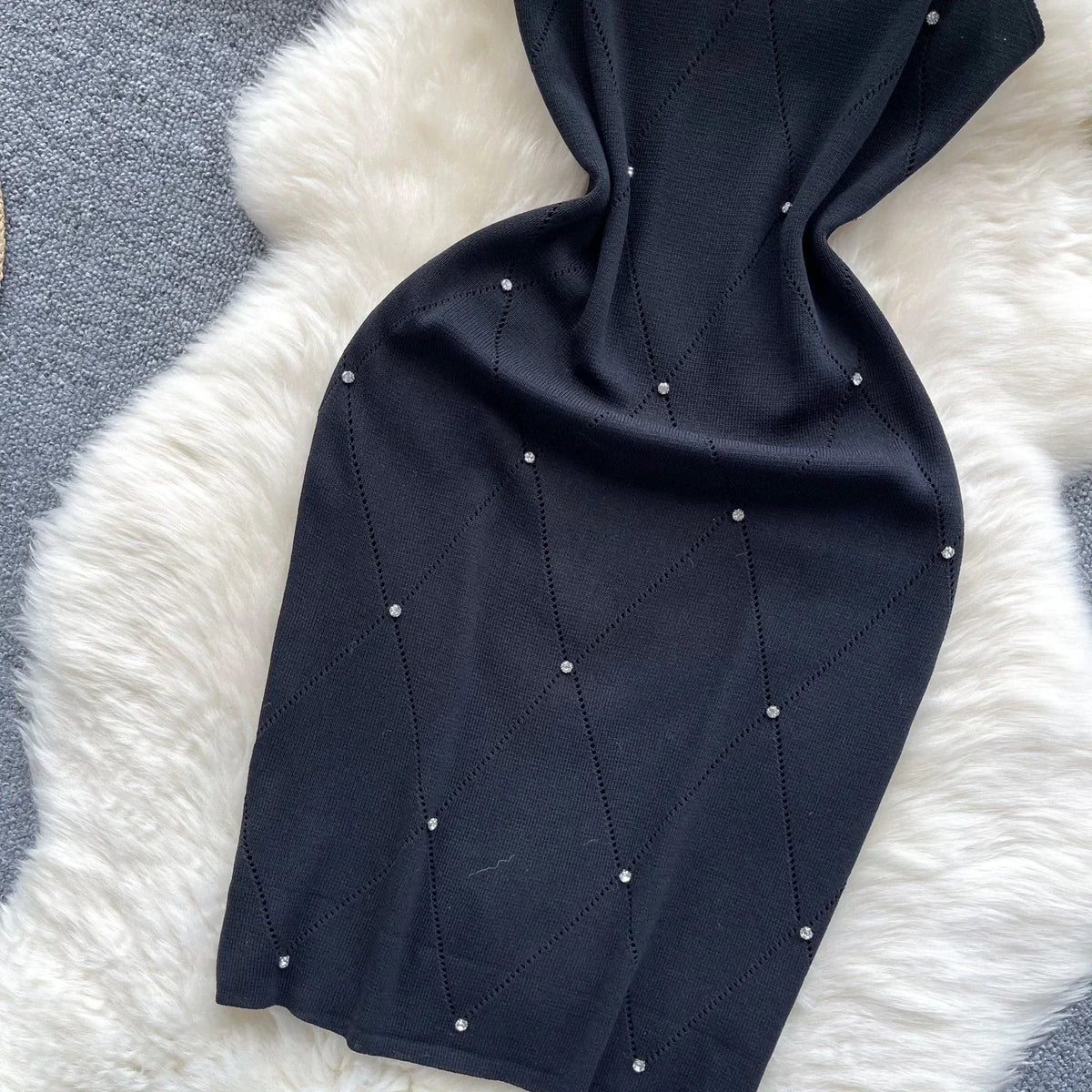 Beaded Halter Knit Bodycon Mini Dress
