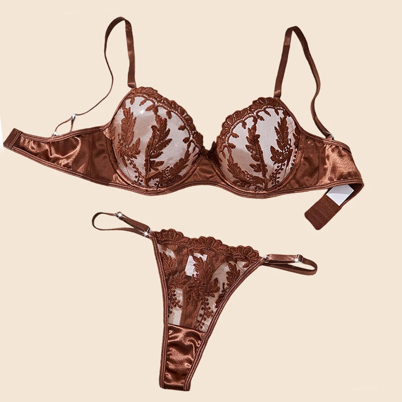 Mesh Embroidery Bra and Panty Set