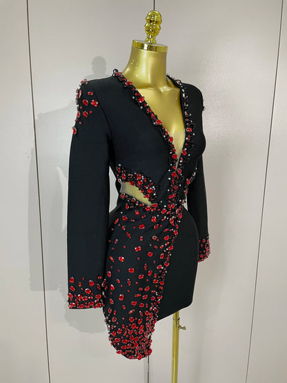 Celebrity Long Sleeve V Neck Rhinestone