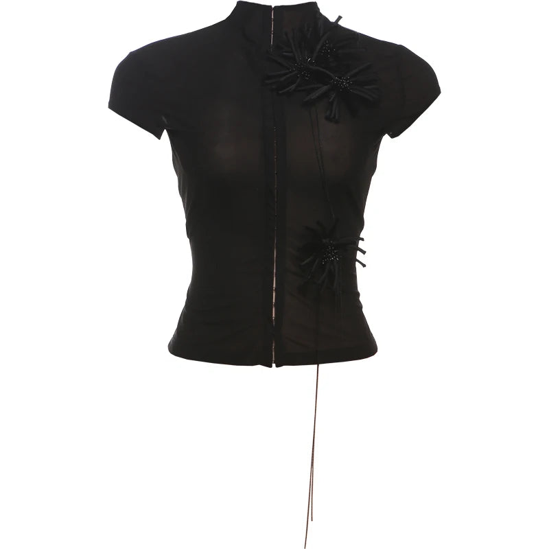 Weird Puss Tassel Applique Crop Tops