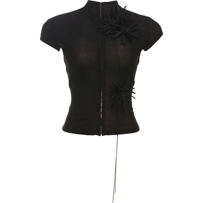 Weird Puss Tassel Applique Crop Tops