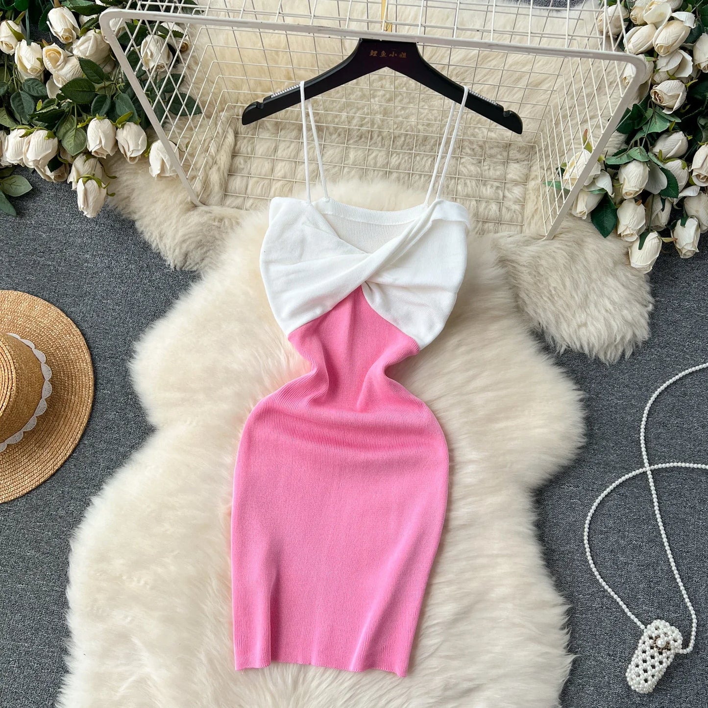 Patchwork Chic Sexy Wrap Hips Mini Dress Women Y2K Elastic Knitted Bodycon Summer Dress Streetwear Ladies Outfits Sundress