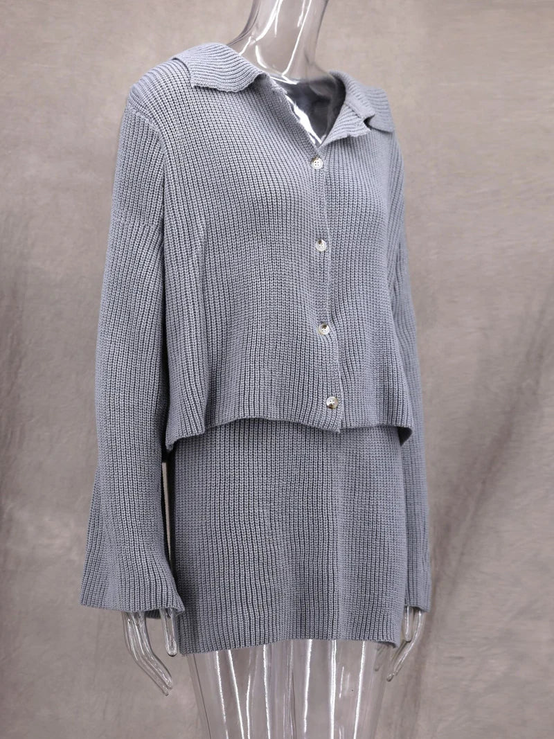 DGLUKE Burgundy Knitted Cardigan And Skirt Sets Women 2 Piece Outfit Fall Winter Sweater Matching Set Fashion Festival Outfits