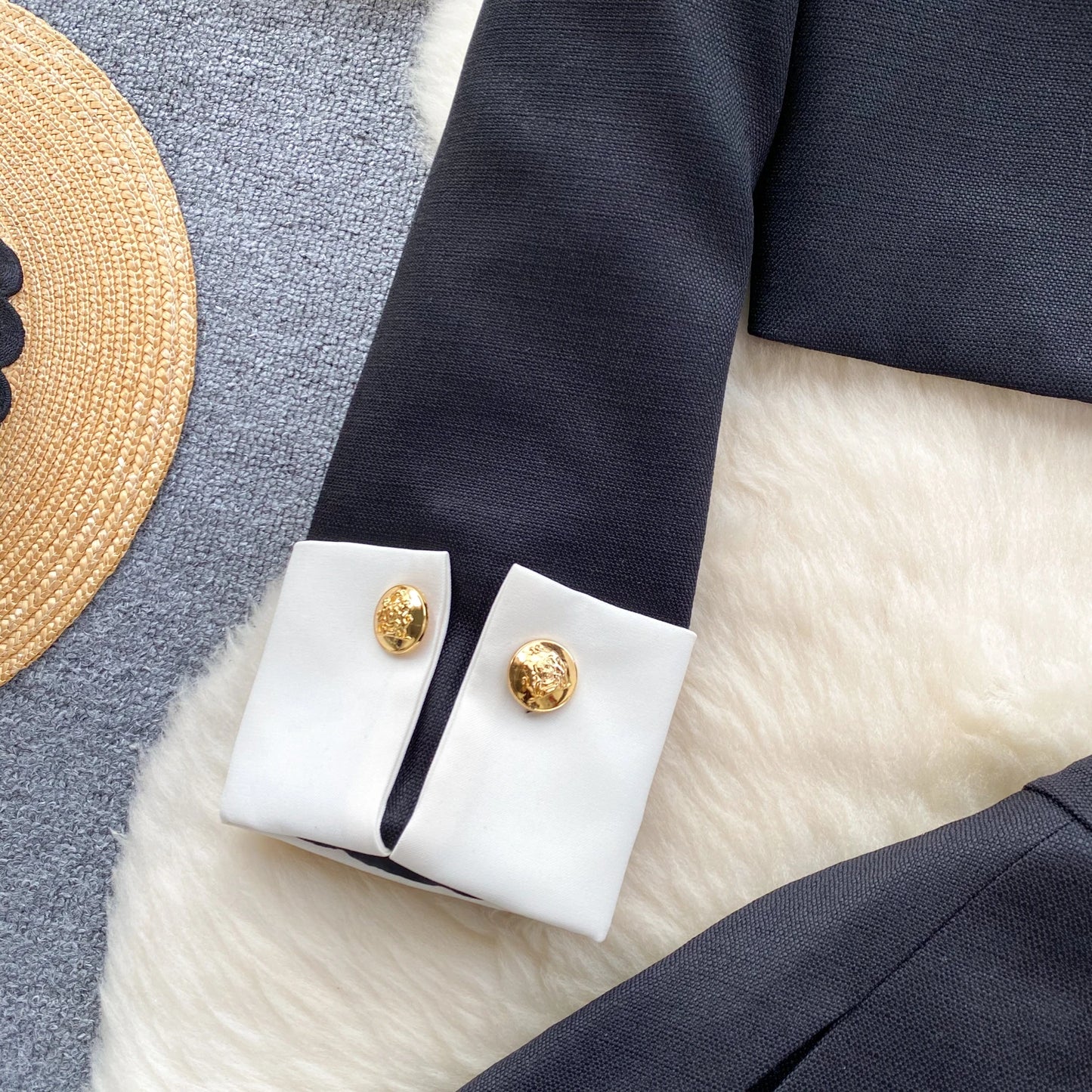 KUSAHIKI 2024 Spring Women's Color Block Short Cardigan Coat + High Waisted Pleated Half Skirt Two Piece Set