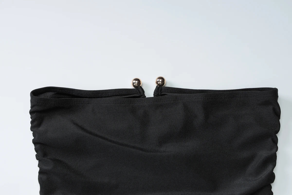 Dulzura Sleeveless Strapless Pleated Maxi Dress With Button Women’S Sexy Elegant Long Dress Party Club Office Spring Summer