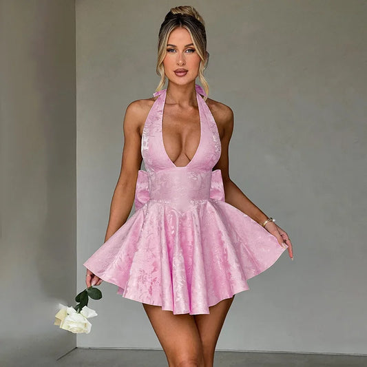 Evening Party Dresses Bow Halter Long