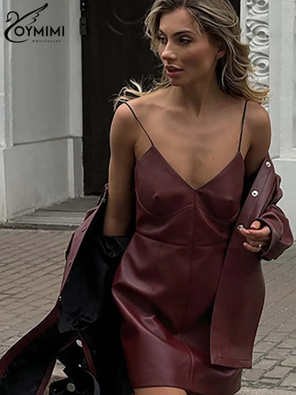 PU Leather Button Shirt & Mini Dress Set