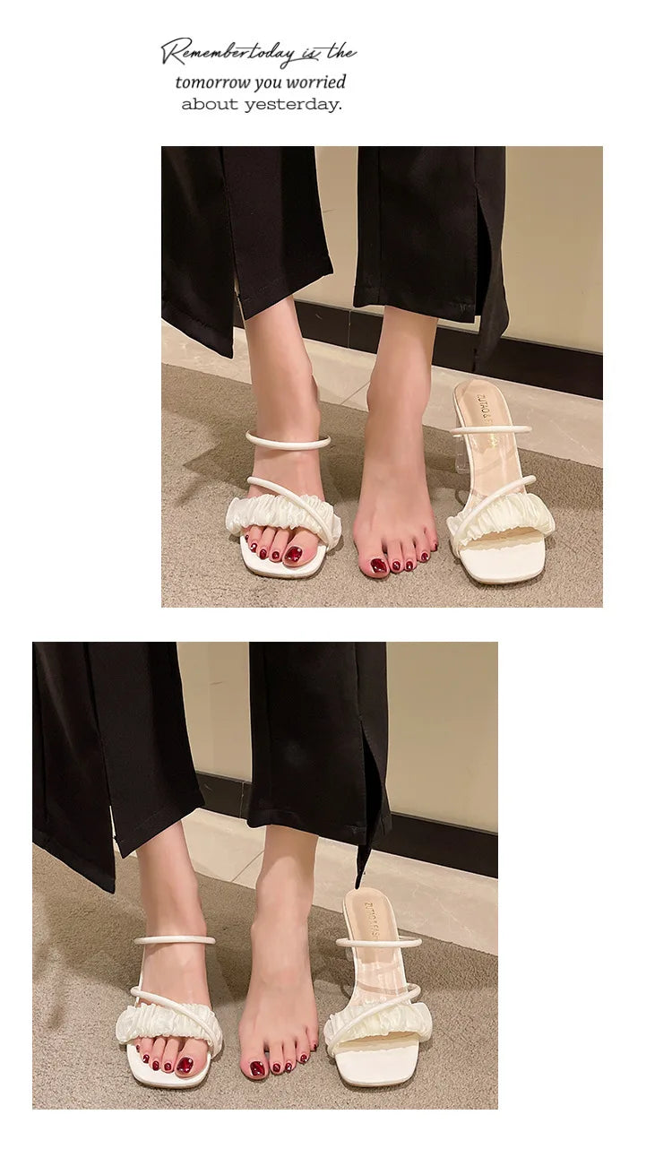 Transparent, Sandals Thick High Heels, with