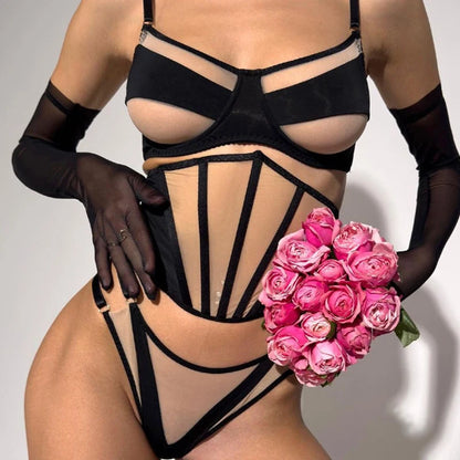 Transparent Lace Lingerie Set with Thong