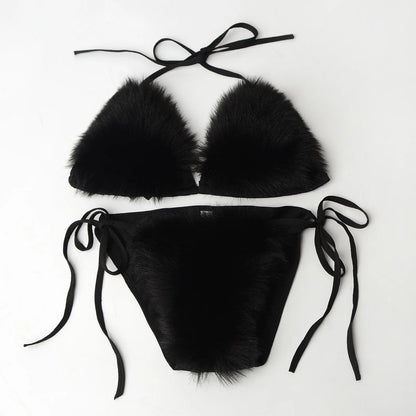 Fake Fox Fur Halter Solid Color