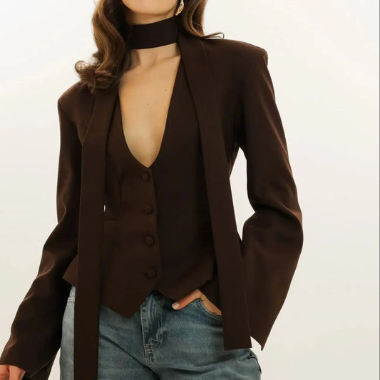 ‘s Fitted Blazer With Scarf Tie